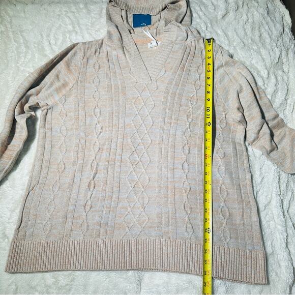 Market & Spruce Size 3X Casual Preppy Tan Neutral Cable Knit Hooded Sweater - Picture 8 of 11